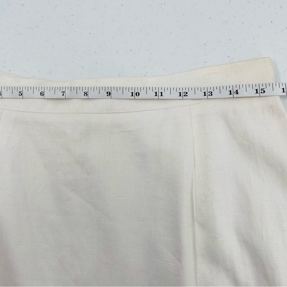 NWT Vintage Casual Corner 100% Linen Eggshell Zip Button Kick Pleat Midi Skirt - Picture 7 of 8